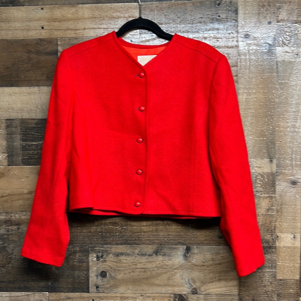 Vintage Pendleton Red Wool Blazer Jacket‎ Cropped Style Women's Size 16